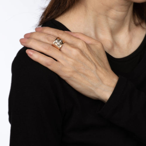 Bague 58 Bague feuille de diamant à large bande vintage en or rose 58 Facettes G13415