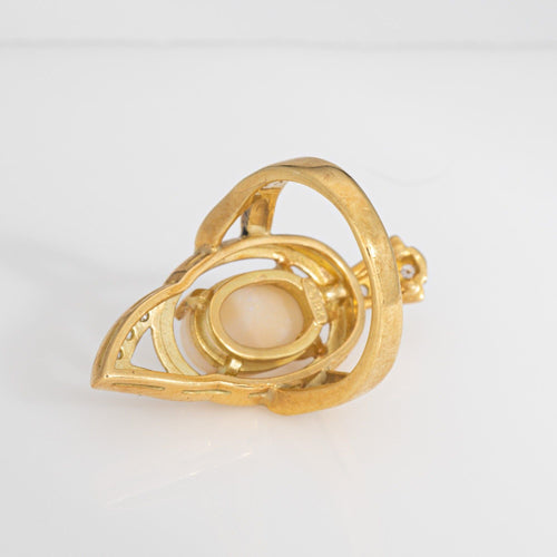 Bague 49 Bague abstraite en or et diamants avec opale des années 70, style cocktail vintage, bijoux fins 58 Facettes G14014