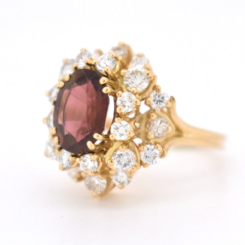 Bague 54 Bague Cocktail Vintage, Tourmaline et Diamants 58 Facettes