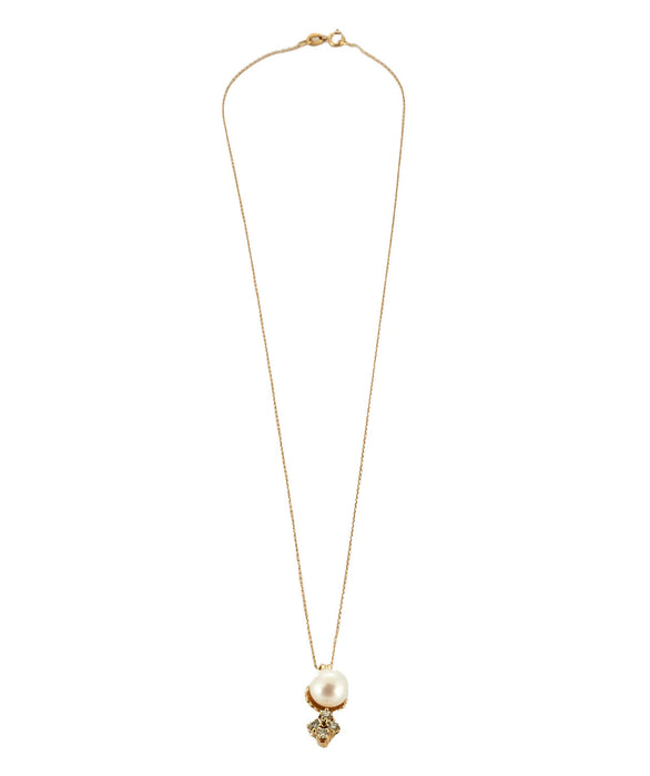 Yellow gold, pearl and diamond necklace