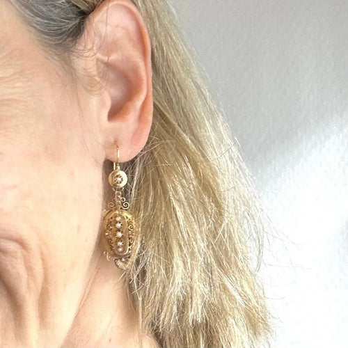 Boucles d'oreilles Boucles d'oreilles pendantes or jaune et perles fines 58 Facettes Z1351652