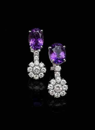 Boucles d'oreilles Boucles d'oreilles pendantes en améthyste et diamants 58 Facettes