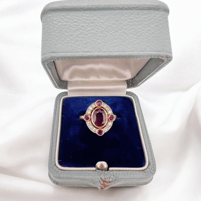 Bague 53 Bague halo or jaune rubis birman et diamants 58 Facettes 324