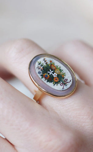 Bague 55 Bague micro mosaïque bouquet fleur or jaune 58 Facettes