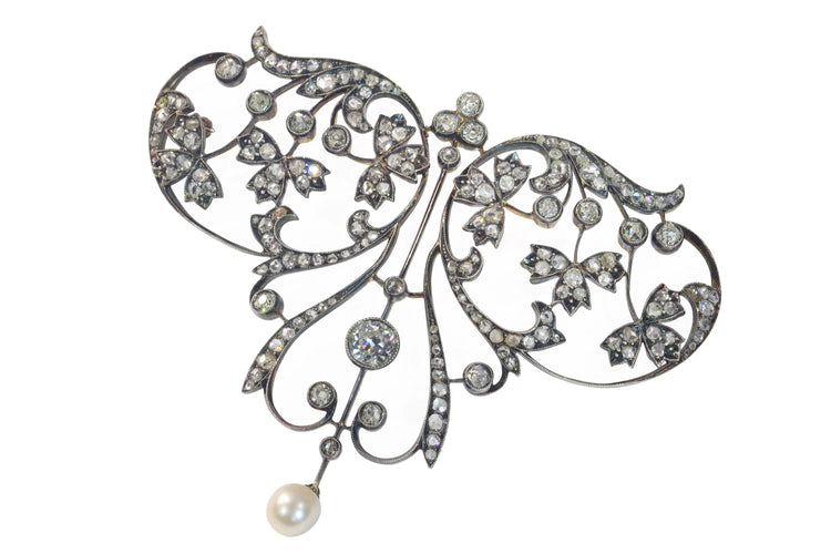 Pendentif Rêverie romantique : broche-pendentif en diamant victorien avec accent de perles 58 Facettes 22154-0348