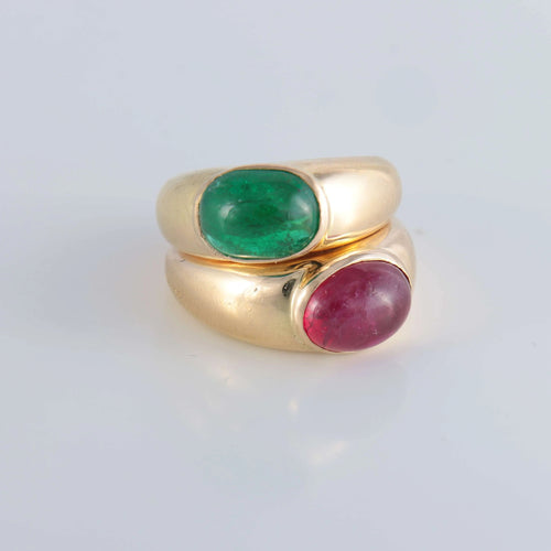 Bague Poiray - Bague Double jonc Emeraude Rubis cabochons 58 Facettes 1