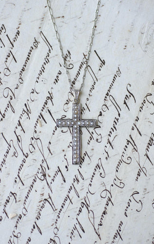 Pendentif Pendentif Croix Art Déco Perles et Diamants 58 Facettes