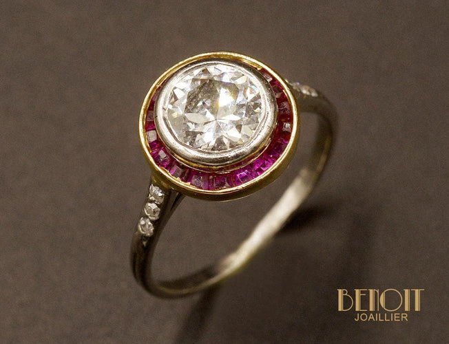 Bague 49.5 Bague Diamant Art Déco Entourage Calibré 58 Facettes A10098