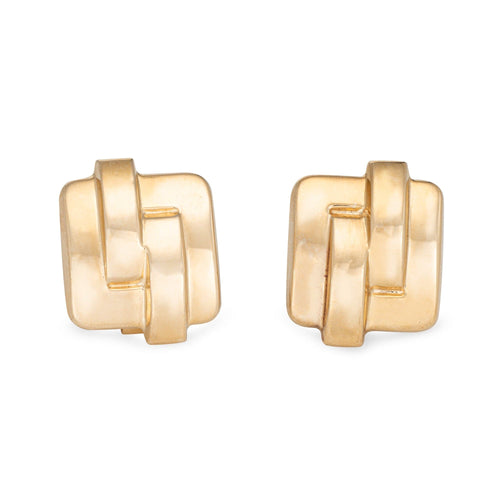 Boucles d'oreilles Grandes boucles d'oreilles à clip carrées sculptées en or jaune des années 80 58 Facettes G14097