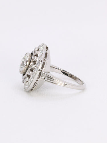 Bague 53 Bague cible double entourage diamants taille ancienne 2 carats 58 Facettes 1153.16