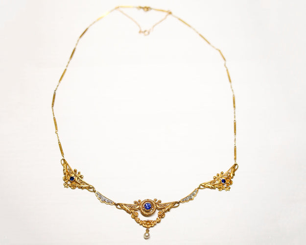 Collier Napoléon III Draperie Or Saphirs Diamants 58 Facettes A11265