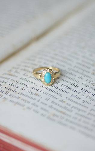 Bague 47 Ancienne Bague Marguerite Or Jaune, Turquoise, Diamants 58 Facettes