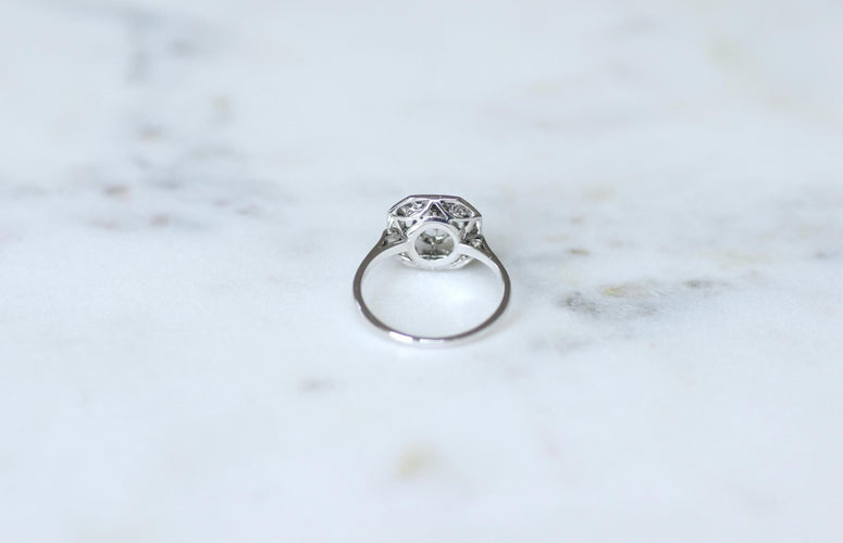 Bague 55 Bague Art Déco Octogonale or blanc, platine, diamants 58 Facettes