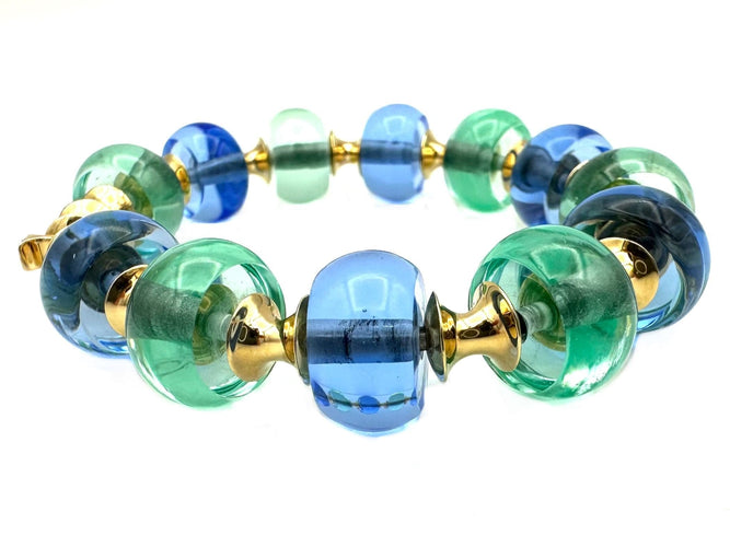 Bracelet MARINA B. Collection "Milano pneus", bracelet or jaune et perles de verre 58 Facettes