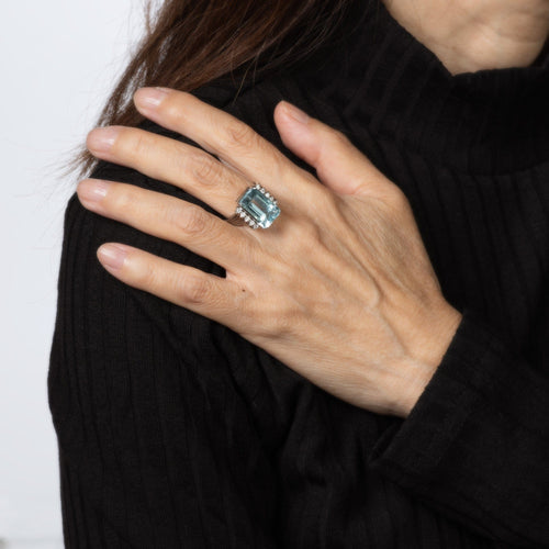 Bague Bague vintage en diamant aigue-marine de 7,28 carats, taille 6,25, bijou cocktail raffiné, taille émeraude 58 Facettes G14156