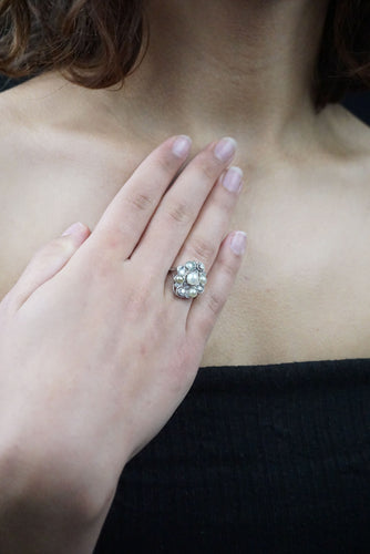 Bague 51 Bague Art déco or blanc Diamants et Perles 58 Facettes SQ8611078