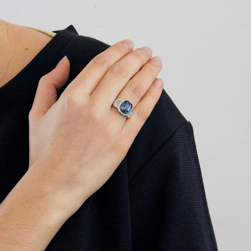 Bague 53 Bague d'inspiration Art Déco or blanc, saphir de Ceylan 58 Facettes