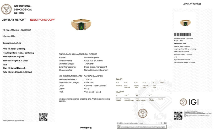 Bague 64 Bague en or jaune avec diamants et Diopside vert 58 Facettes