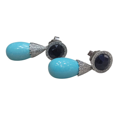 Boucles d'oreilles Boucles d'oreilles en or blanc 18 carats serties de saphirs, de turquoises et de diamants 58 Facettes PE173PE174