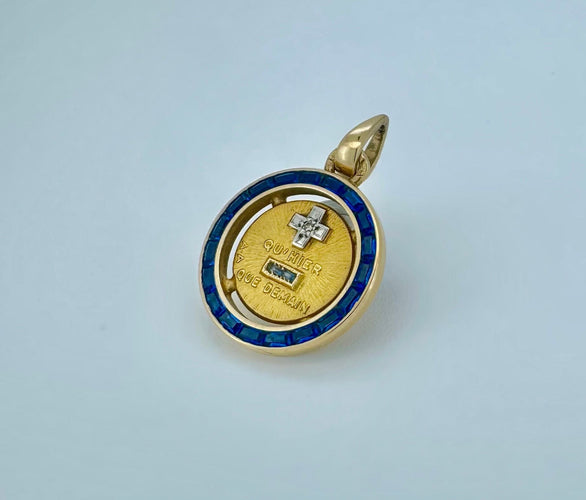 Pendentif Augis - Médaille or jaune, saphirs, diamants 58 Facettes