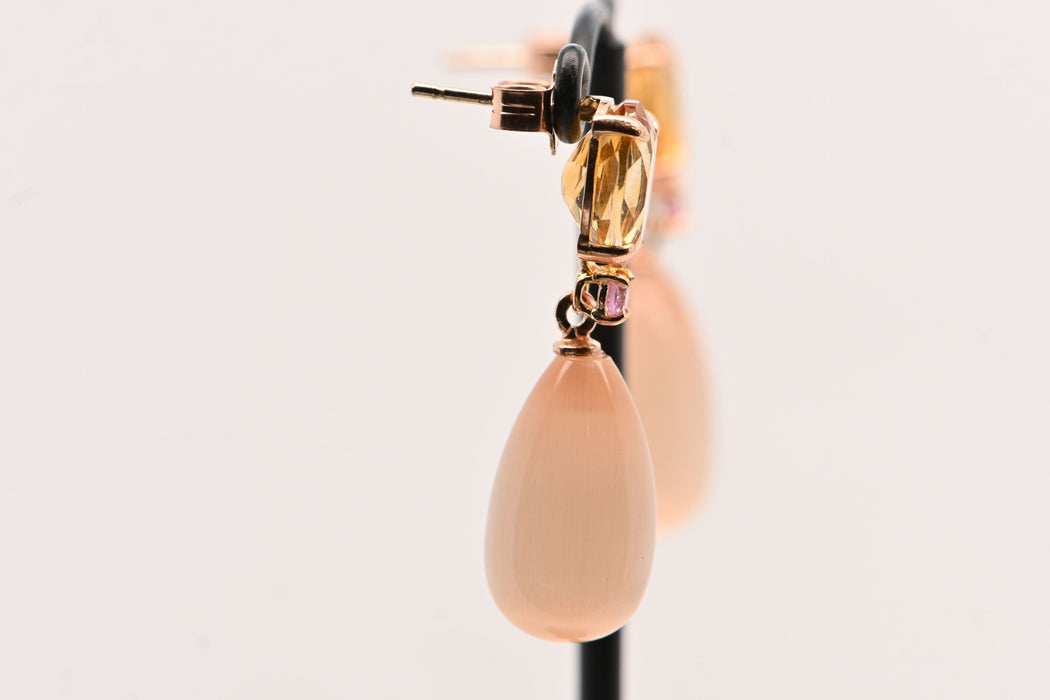 Boucles d'oreilles Earrings Gold Citrine Pink Sapphire 0, 14 ct Hydro Light Peach Moonstones 58 Facettes