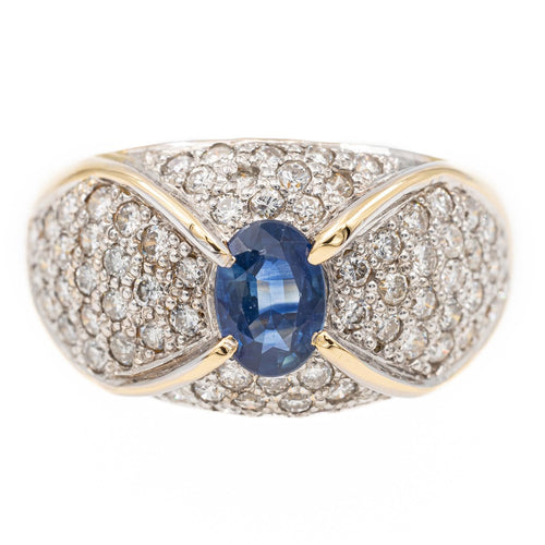 Prsten z žlutého zlata, bílého zlata, safír, diamant 