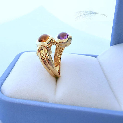 Bague 52 Bague Toi et Moi Améthyste et Citrine Or Jaune 18 K 58 Facettes AA 1711