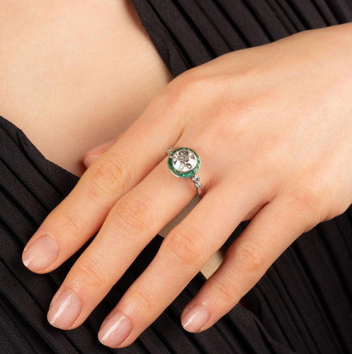 Bague 50 Bague en platine, diamant, émeraudes - Vers 1920 Art Déco 58 Facettes 4428