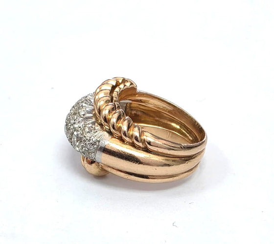Bague 51 Bague vintage française en or jaune avec diamants des années 1950 58 Facettes