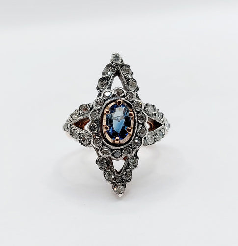 Bague 50 Bague marquise victorienne or rose et argent saphir et diamants 58 Facettes A01237