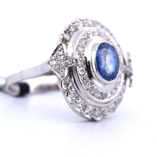 Bague 59 BAGUE OR BLANC - SAPHIR et DIAMANTS - ART DÉCO 58 Facettes