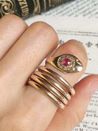 Bague 64-65 Bague ancienne serpent enroulé sertie de rubis et diamants en or rose 18k 58 Facettes