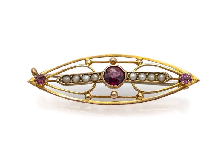 Broche Broche ancienne en or avec tourmalines et perles 58 Facettes 9153