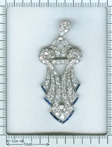 Pendentif Le Diamant Déco : Pendentif en platine avec diamants et saphirs taille européenne ancienne 58 Facettes 18276-0099