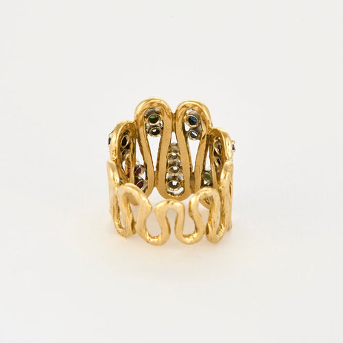 Bague 52 Bague vintage or jaune diamants rubis saphirs émeraudes 58 Facettes