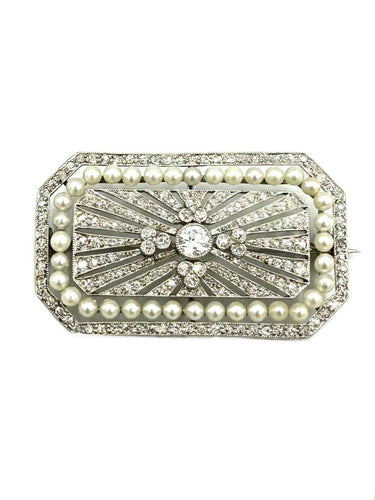 Broche Broche Art-Déco platine, diamants et perles 58 Facettes