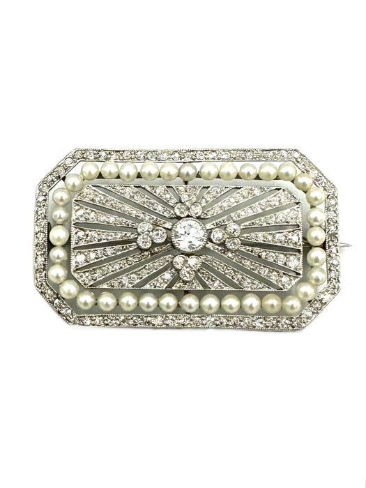 Art-Deco brooch platinum, diamonds and pearls