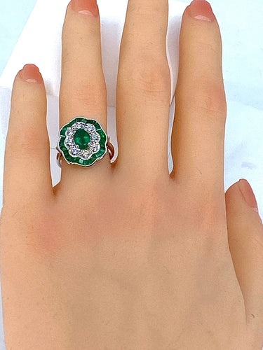 Bague Bague marguerite en or blanc 18 carats en émeraudes et diamants 58 Facettes AB216