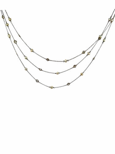 Collier Collier 3 rangs exceptionnel en or 18k, diamants old cut & perles fines – Joaillerie ancienne 58 Facettes