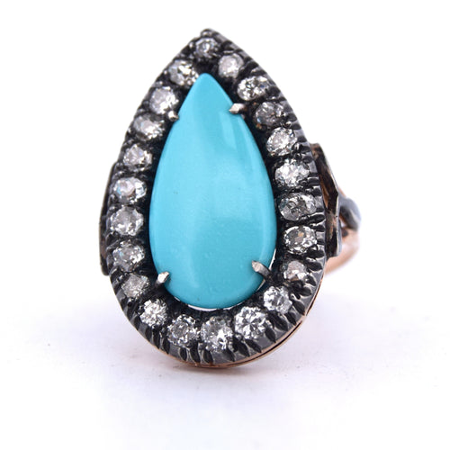 Bague 55 Bague en or turquoise de l'époque victorienne 58 Facettes