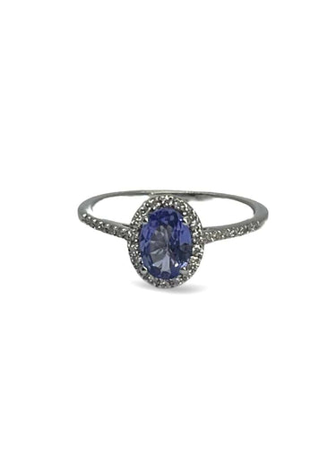 Bague 51.5 Bague or blanc Tanzanites et Diamants 58 Facettes 00000501