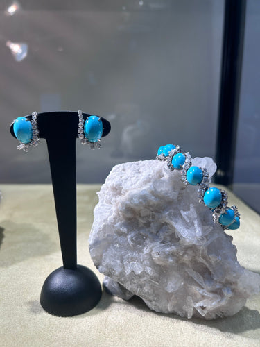 Boucles d'oreilles Bracelet et clips d'oreilles en or et turquoise 58 Facettes 227610