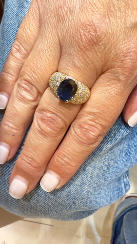 Bague 59 Bague prestige en or 18 carats diamants et saphir ovale 58 Facettes
