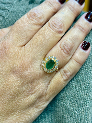 Bague 52 Bague Marguerite en or jaune 18 carats émeraude et diamants 58 Facettes