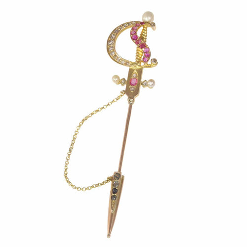 Montre Épingle en or antique en forme d'épée ornée de bijoux 58 Facettes 21092-0169
