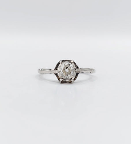 Bague 49 Bague solitaire art deco Platine diamant taille ancienne coussin 0.60 carat (circa 1920) 58 Facettes A06196