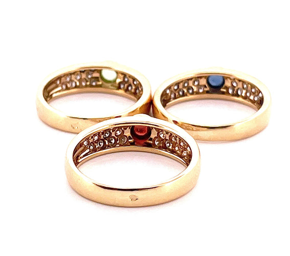 Bague 57 Trio de bagues or jaune diamants pierres de couleur 58 Facettes