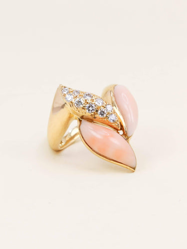 Bague 48 Bague or jaune corail peau d'ange diamants 58 Facettes 1211.5
