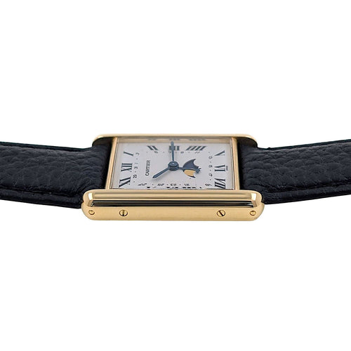 Montre Cartier Tank Louis Cartier Moonphase Calendar Date 819001 Large GM 18k Gold Folding Clasp Papers 58 Facettes