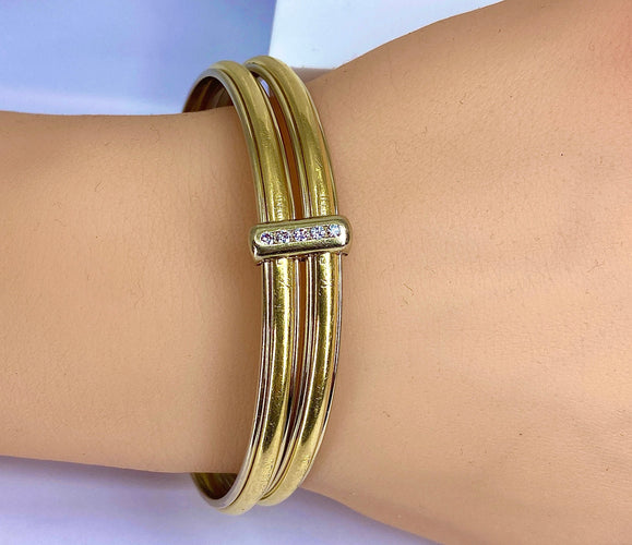 Bracelet Bracelet double joncs, or blanc, diamants, Yves Saint Laurent 58 Facettes AB601